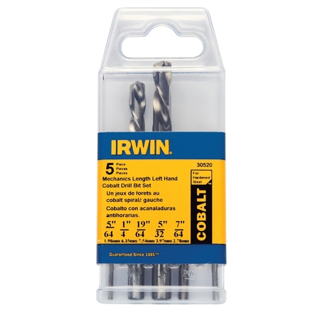 Hanson Irwin Cobalt Left Hand Mechanics Length High Speed Steel Drill Bit 5-Piece Set 30520